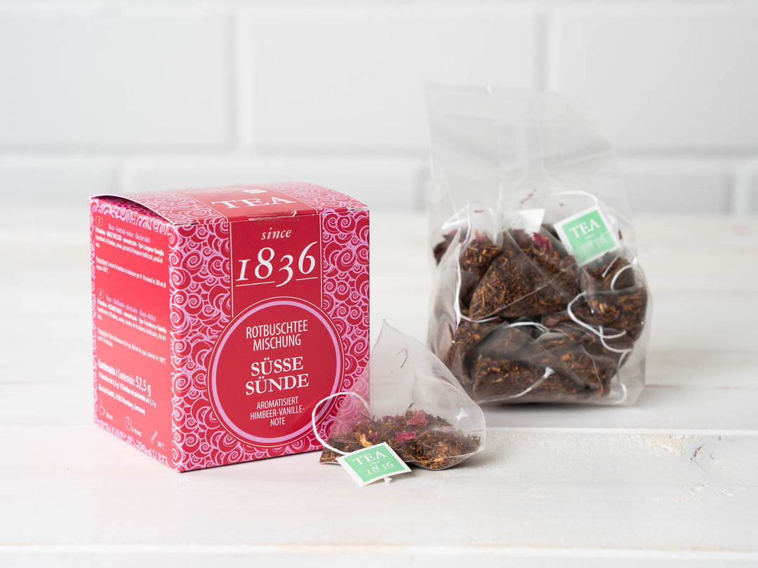 Rotbuschteemischung Süße Sünde Himbeer-Vanille-Note (15 Pyramidenbeutel)