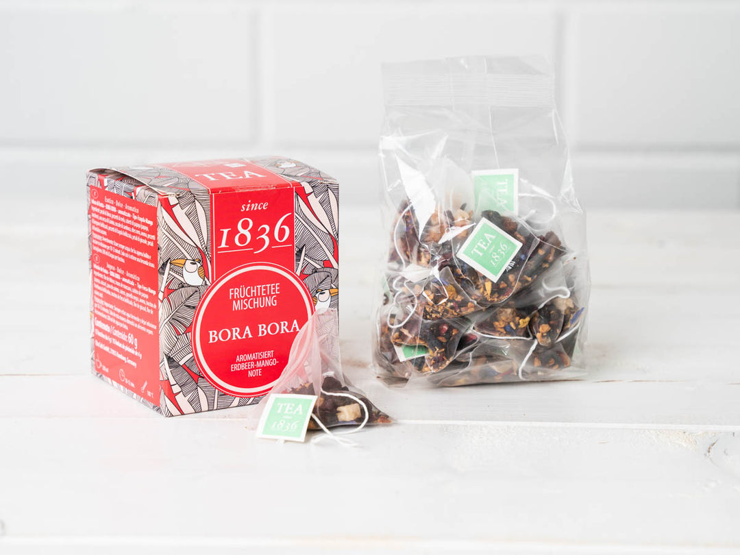 Früchteteemischung Bora Bora Erdbeer-Mango-Note (15 Pyramidenbeutel)